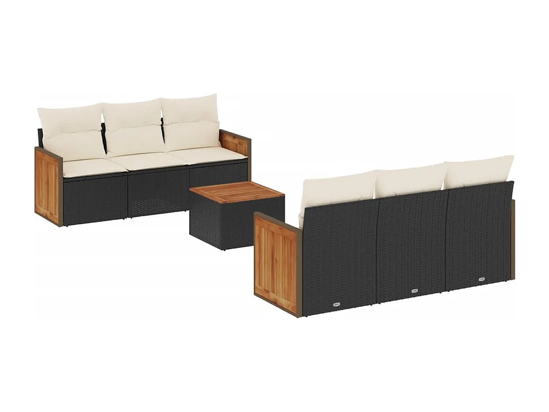 Salon de jardin 7 pcs avec coussins noir résine tressée