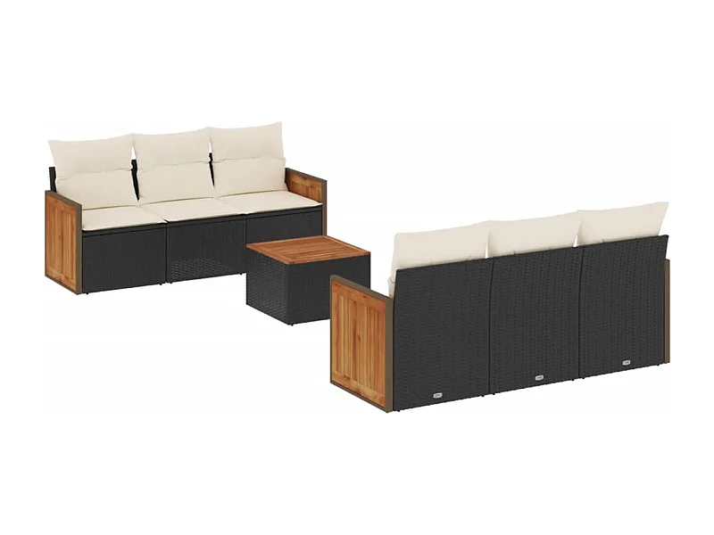 Salon de jardin 7 pcs avec coussins noir résine tressée