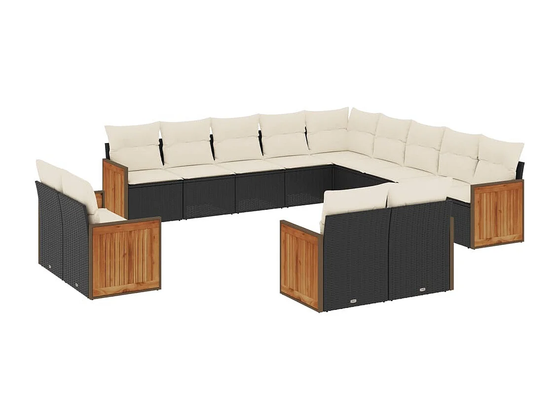 Salon de jardin avec coussins 13 pcs noir résine tressée
