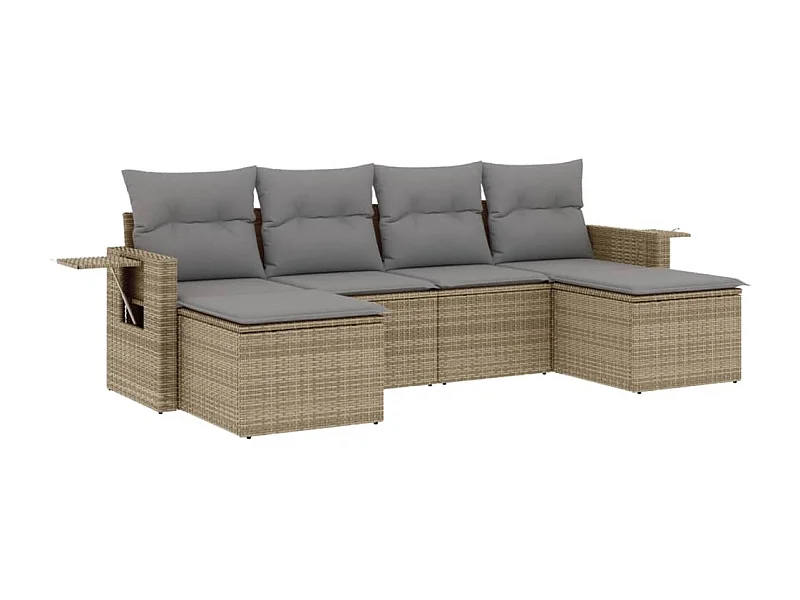 Salon de jardin avec coussins 6 pcs beige résine tressée