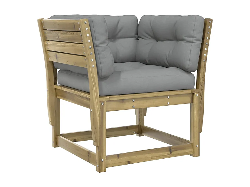 Canapé de jardin accoudoirs avec coussins bois pin imprégné