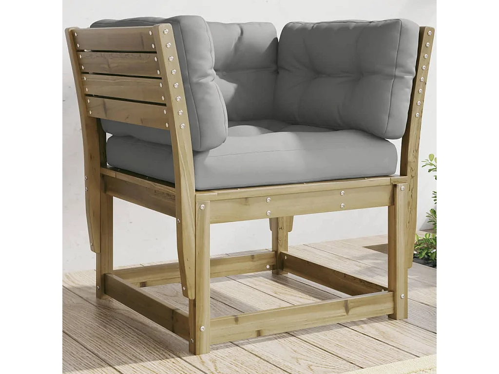 Canapé de jardin accoudoirs avec coussins bois pin imprégné