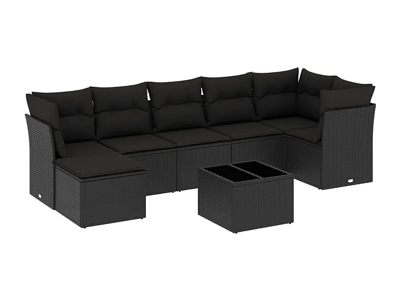 Salon de jardin 8 pcs avec coussins noir résine tressée