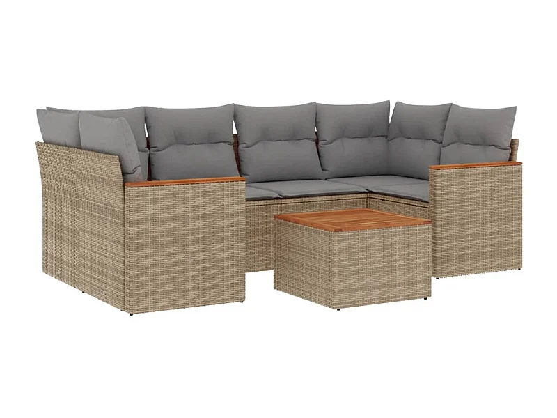 Salon de jardin avec coussins 7 pcs beige résine tressée
