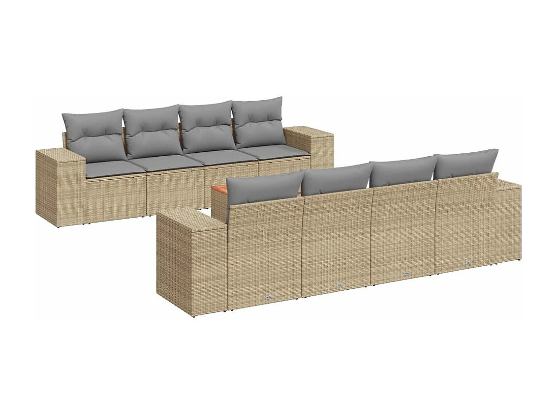Salon de jardin avec coussins 9 pcs beige résine tressée