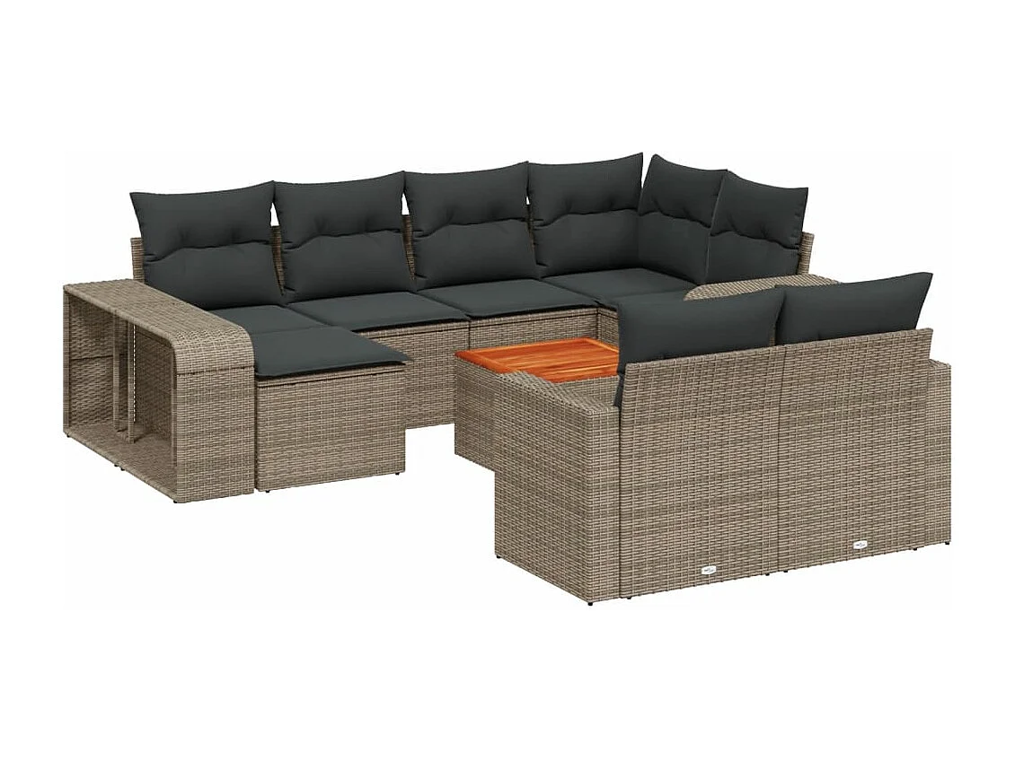 Salon de jardin 11 pcs avec coussins gris résine tressée