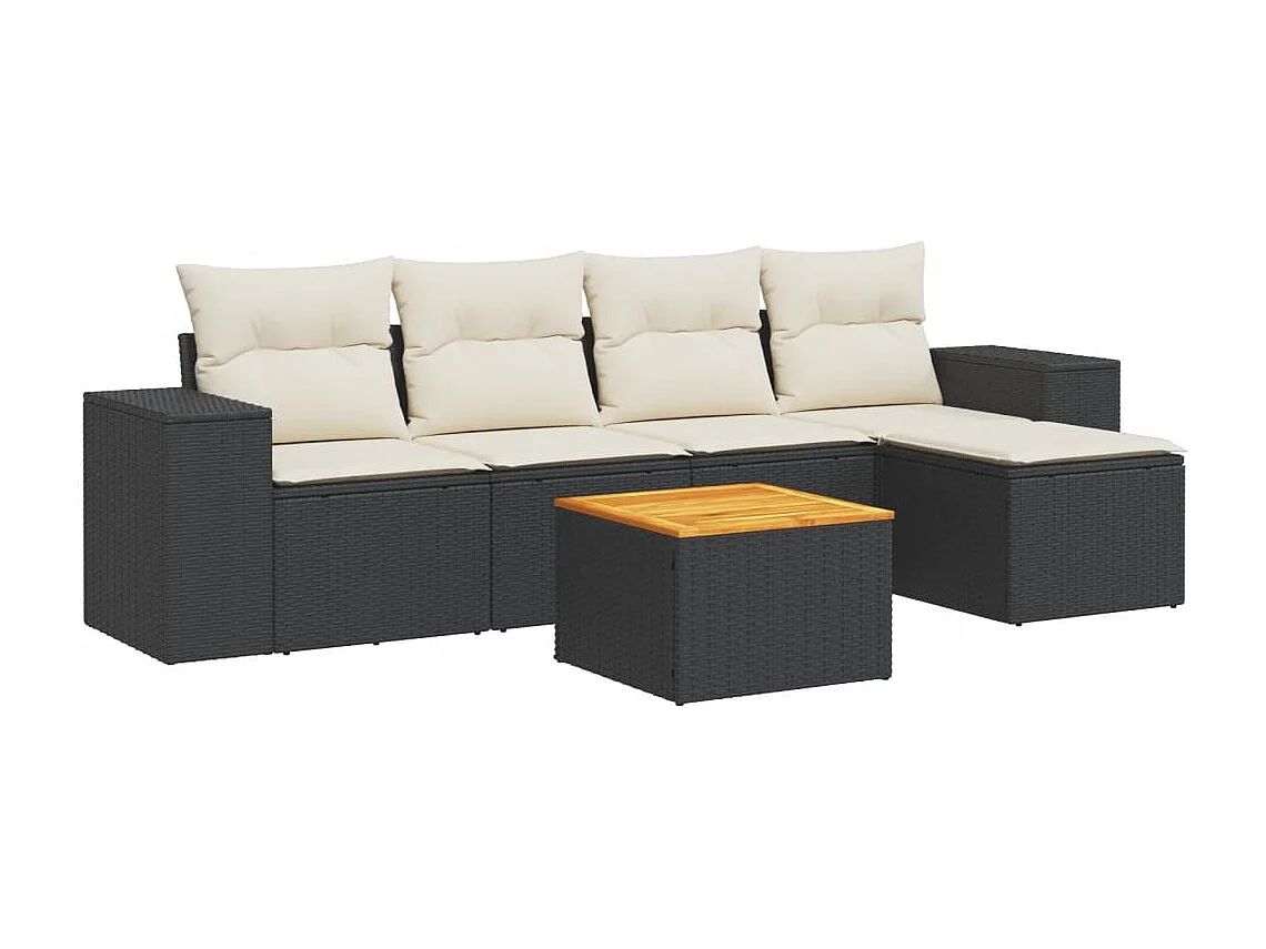 Salon de jardin 6 pcs avec coussins noir résine tressée