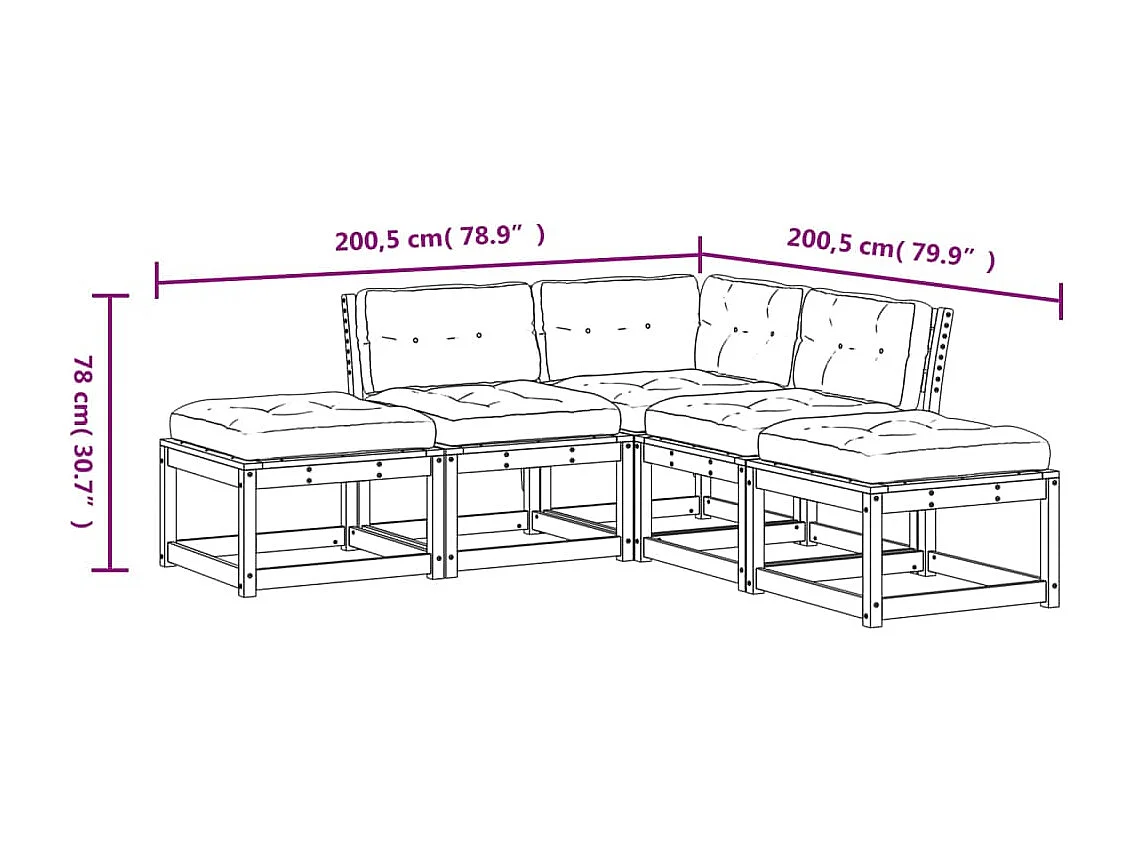 Salon de jardin 5 pcs avec coussins bois de pin massif
