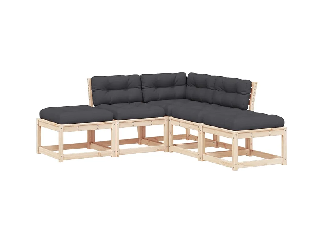 Salon de jardin 5 pcs avec coussins bois de pin massif