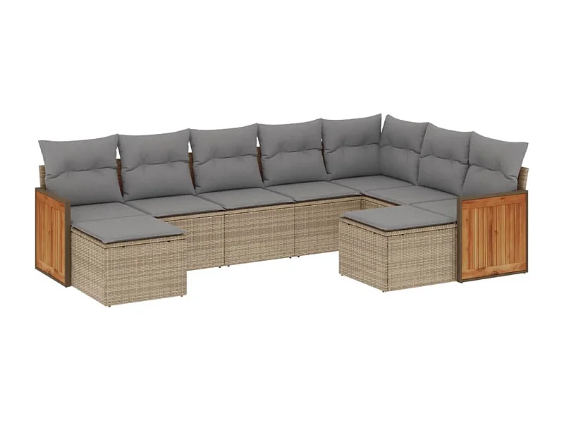 Salon de jardin avec coussins 9 pcs beige résine tressée