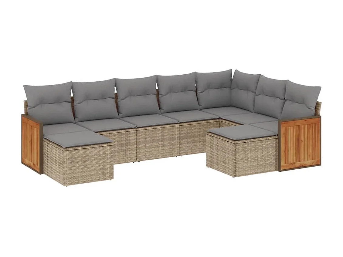 Salon de jardin avec coussins 9 pcs beige résine tressée