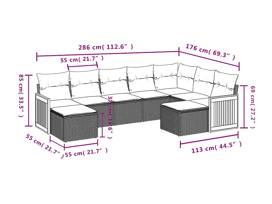 Salon de jardin avec coussins 9 pcs beige résine tressée