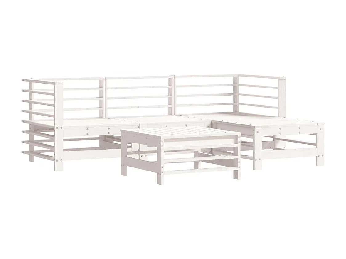Salon de jardin 5 pcs avec coussins blanc bois massif