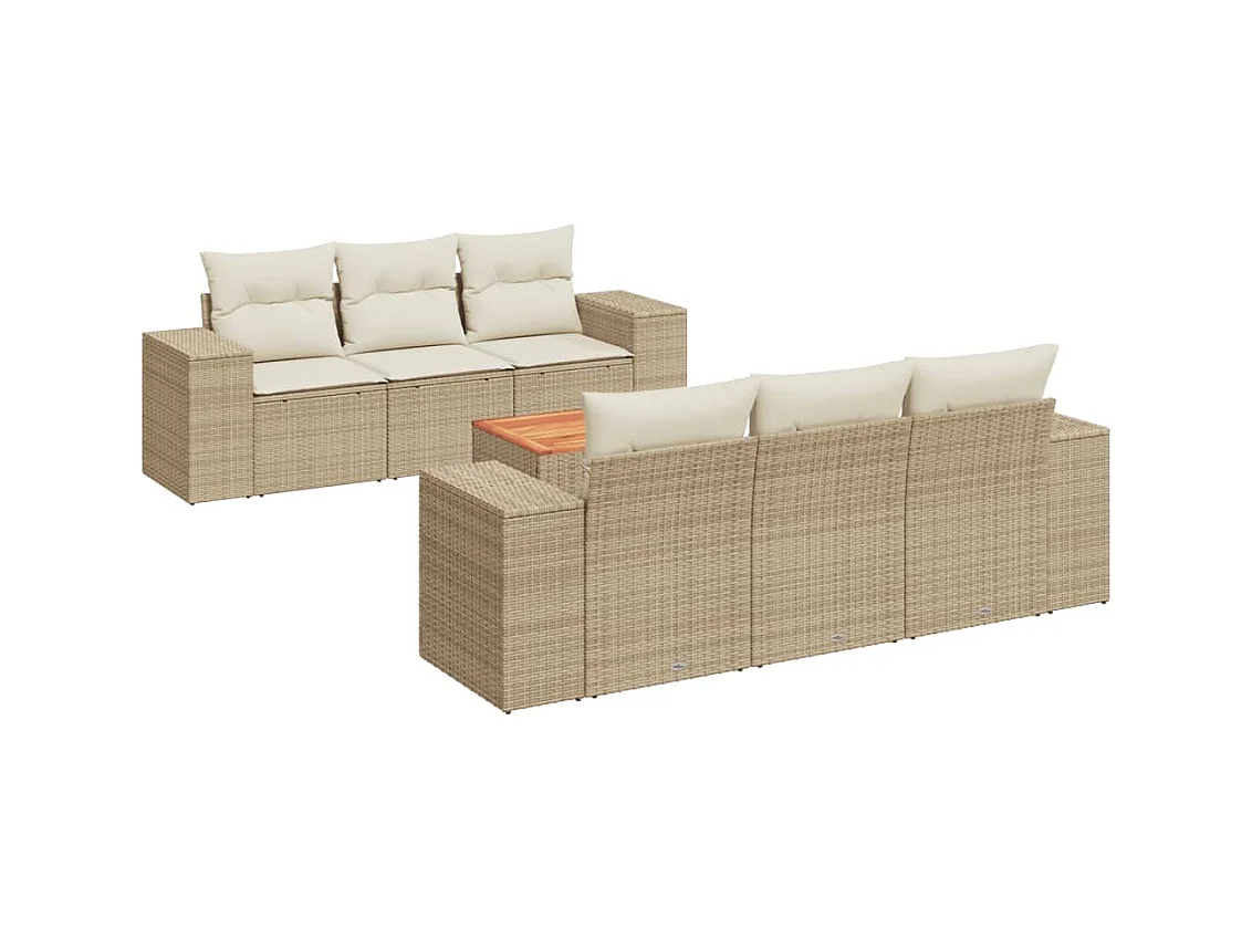 Salon de jardin avec coussins 7 pcs beige résine tressée