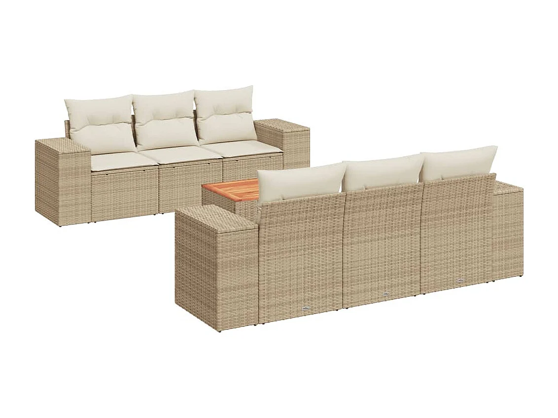 Salon de jardin avec coussins 7 pcs beige résine tressée