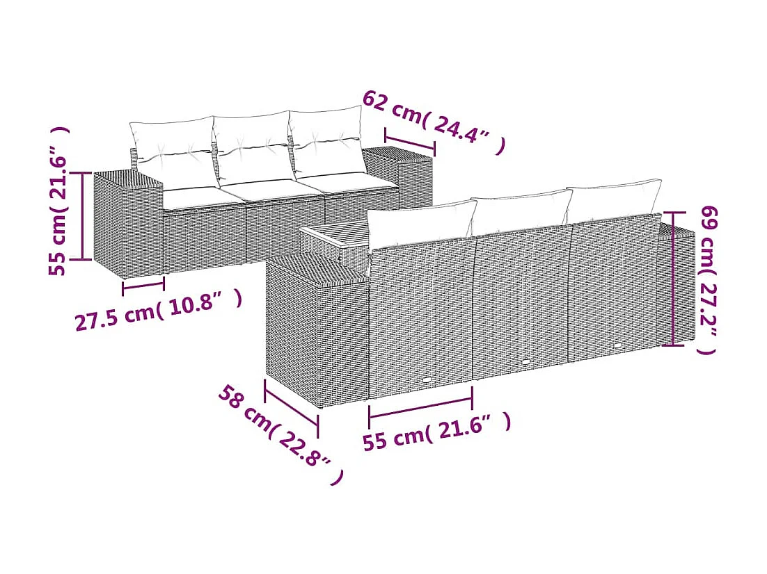 Salon de jardin avec coussins 7 pcs beige résine tressée