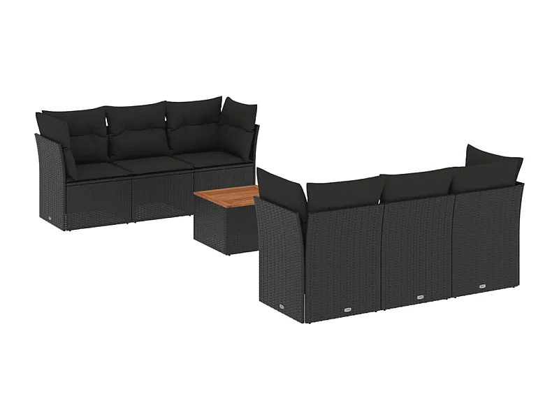 Salon de jardin 7 pcs avec coussins noir résine tressée
