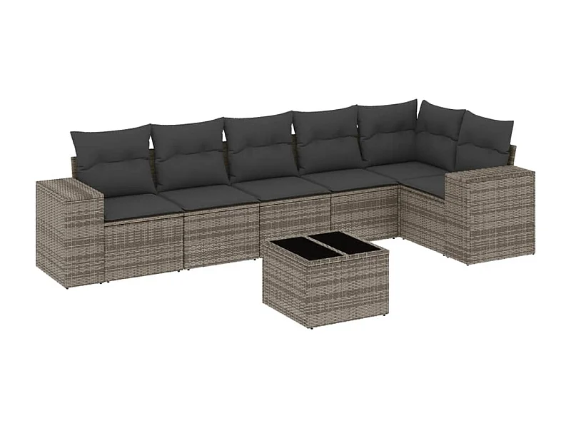 Salon de jardin avec coussins 7 pcs gris résine tressée