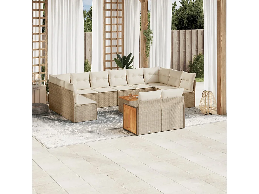 Salon de jardin avec coussins 13 pcs beige résine tressée