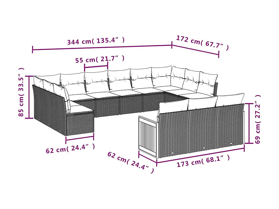 Salon de jardin avec coussins 13 pcs beige résine tressée