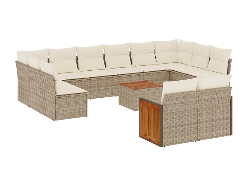 Salon de jardin avec coussins 13 pcs beige résine tressée