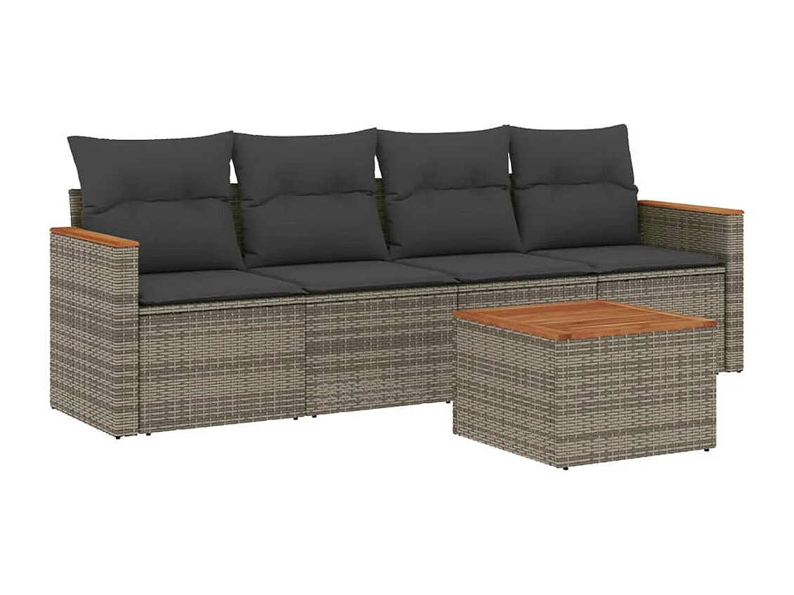 Salon de jardin 5 pcs avec coussins gris résine tressée