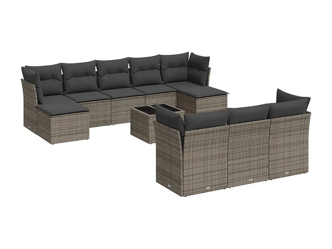 Salon de jardin 11 pcs avec coussins gris résine tressée