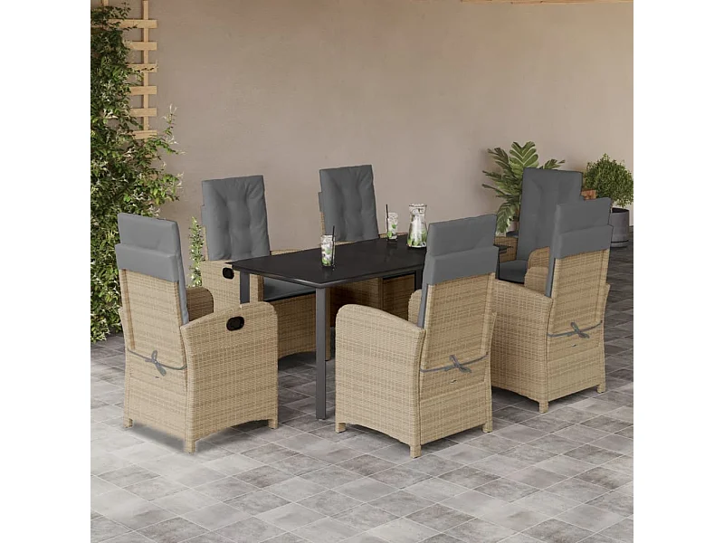 Ensemble à manger de jardin coussins 7 pcs mélange beige rotin
