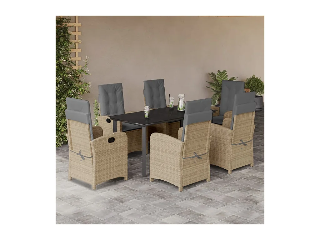 Ensemble à manger de jardin coussins 7 pcs mélange beige rotin