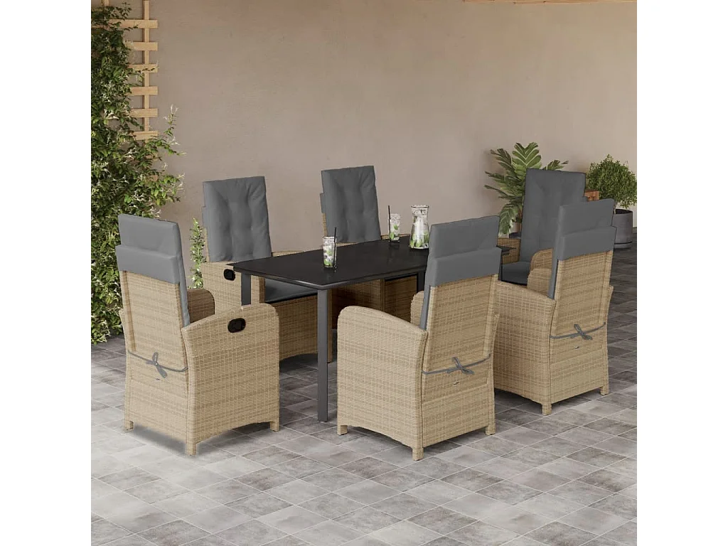 Set comedor de jardín 7 pzas con cojines ratán sintético beige