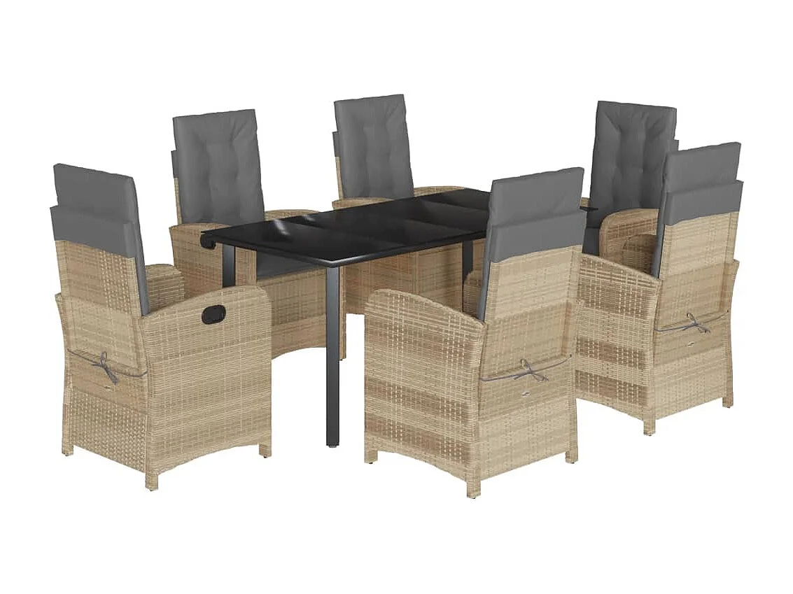 Set comedor de jardín 7 pzas con cojines ratán sintético beige