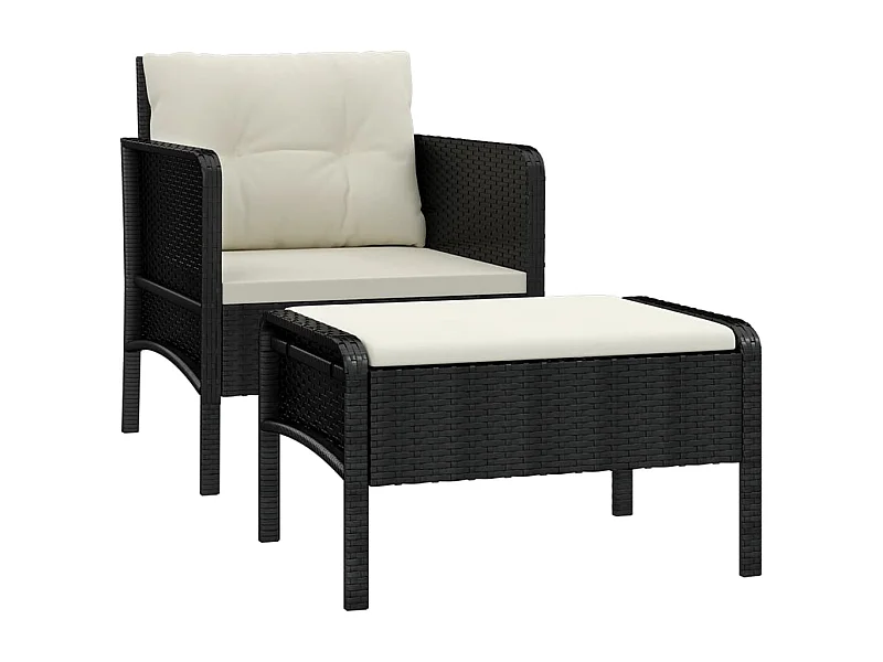 Salon de jardin 2 pcs avec coussins Noir Résine tressée