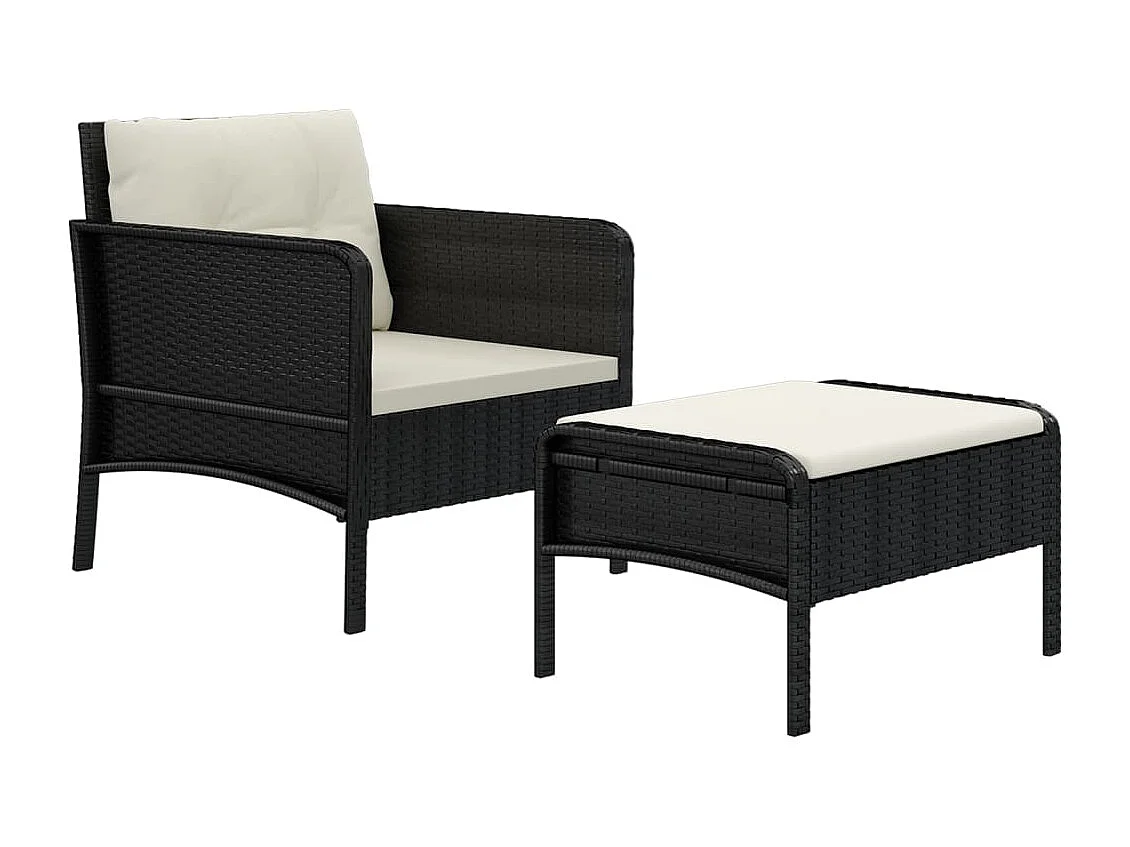 Salon de jardin 2 pcs avec coussins Noir Résine tressée