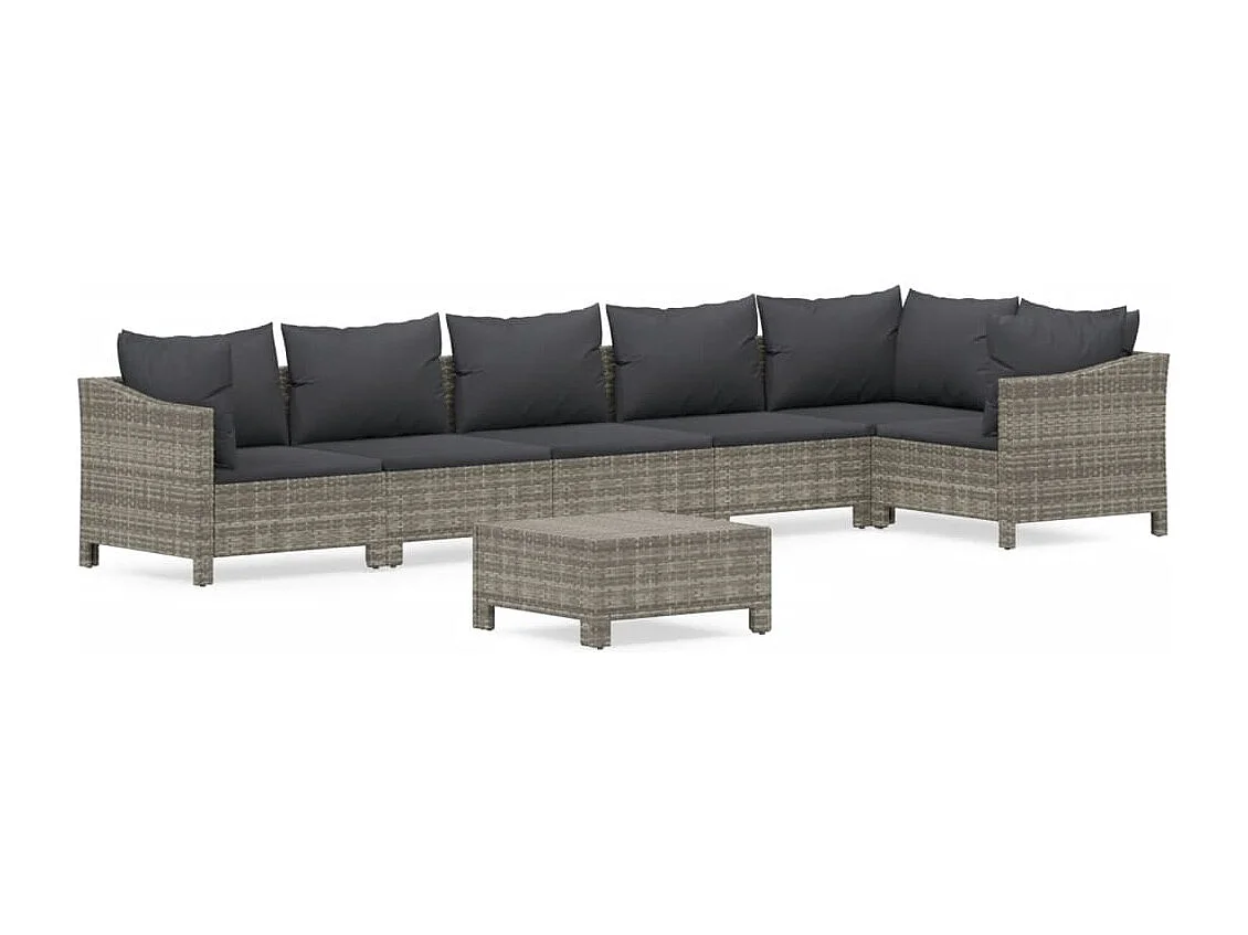 Salon de jardin 7 pcs avec coussins Gris Résine tressée