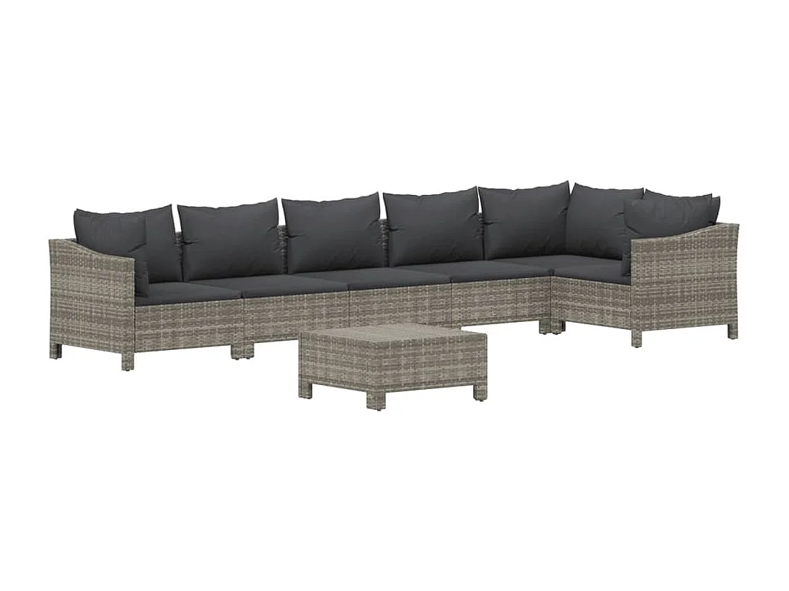 Salon de jardin 7 pcs avec coussins Gris Résine tressée