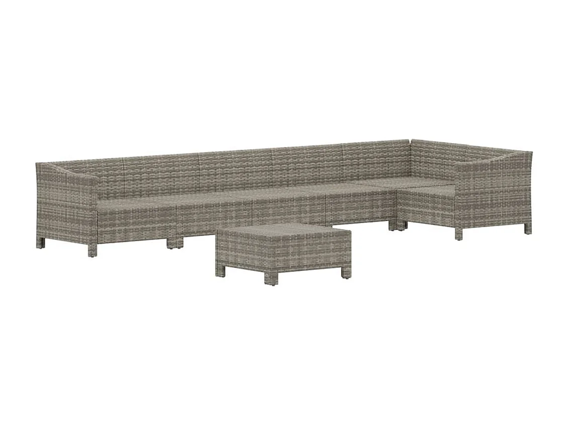 Salon de jardin 7 pcs avec coussins Gris Résine tressée