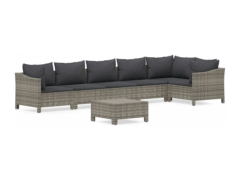 Salon de jardin 7 pcs avec coussins Gris Résine tressée