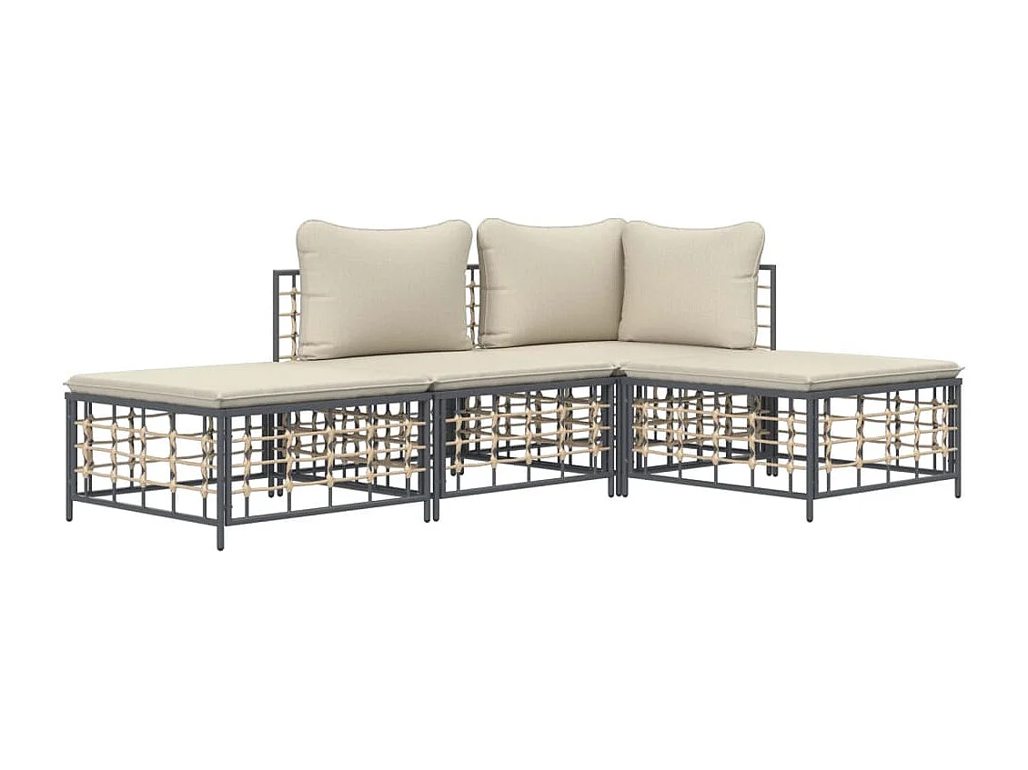 Salon de jardin 4 pcs avec coussins anthracite résine tressée