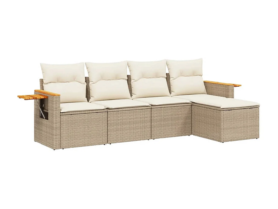 Salon de jardin avec coussins 5 pcs beige résine tressée