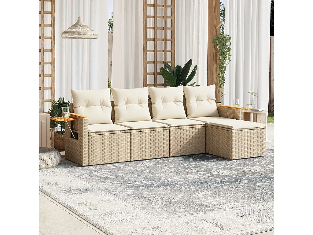 Salon de jardin avec coussins 5 pcs beige résine tressée