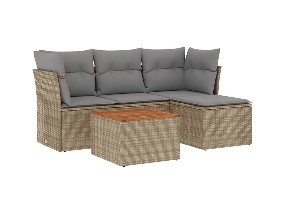 Salon de jardin avec coussins 5pcs mélange beige résine tressée