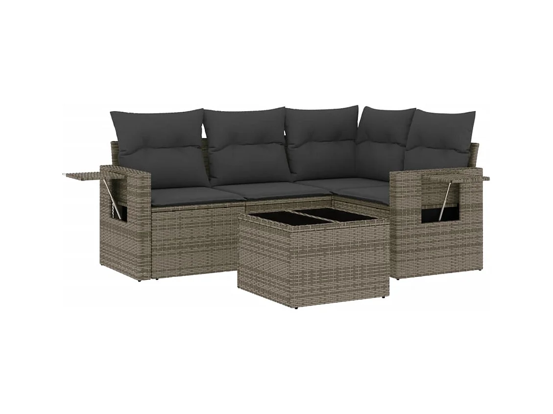 Salon de jardin 5 pcs avec coussins gris résine tressée