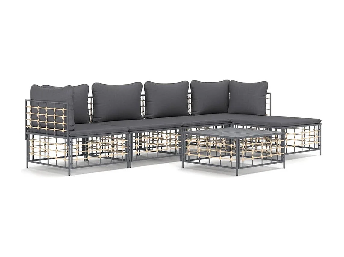 Salon de jardin 6 pcs avec coussins anthracite résine tressée