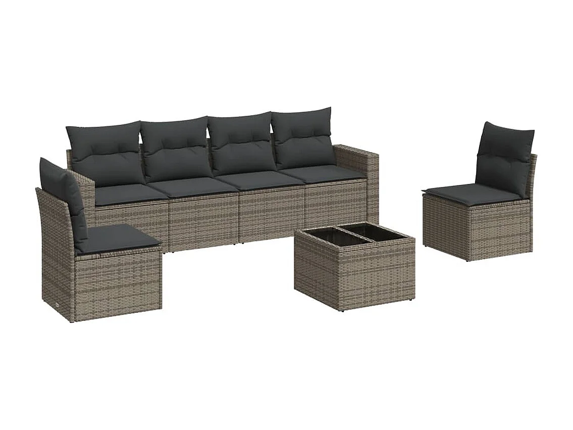 Salon de jardin avec coussins 7 pcs gris résine tressée