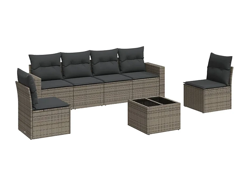 Salon de jardin avec coussins 7 pcs gris résine tressée