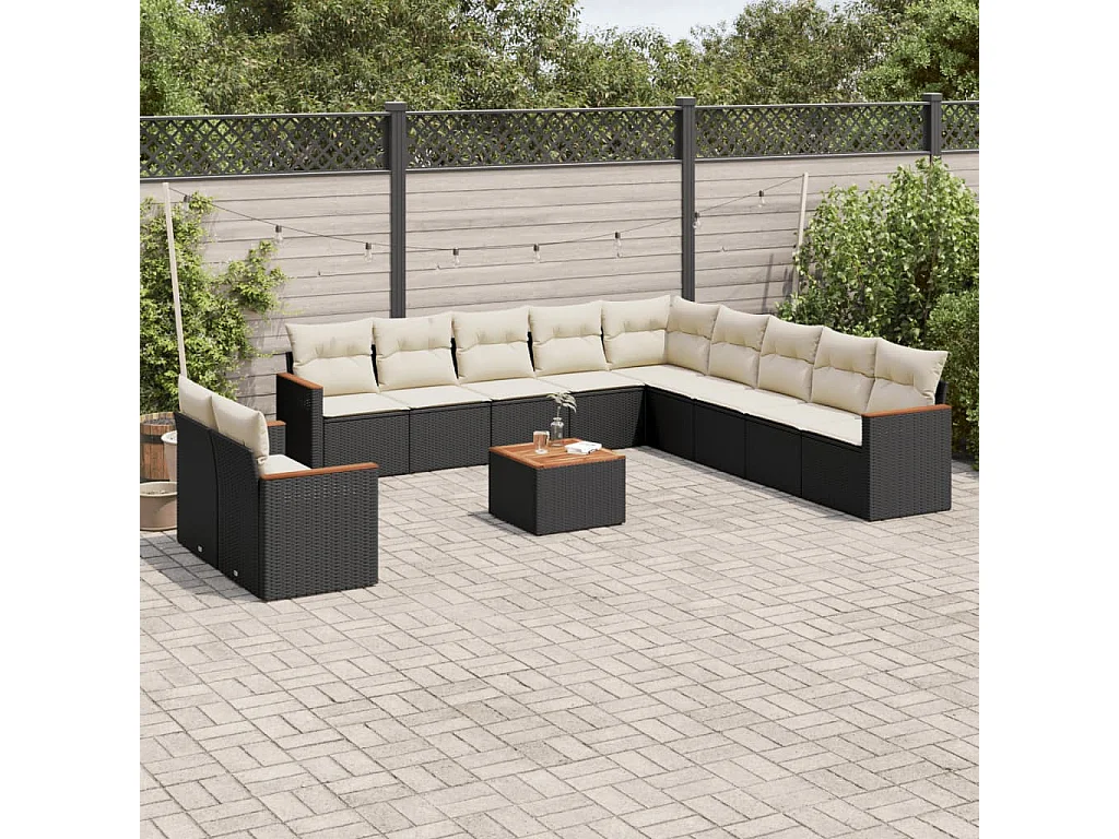 Salon de jardin 12 pcs avec coussins noir résine tressée