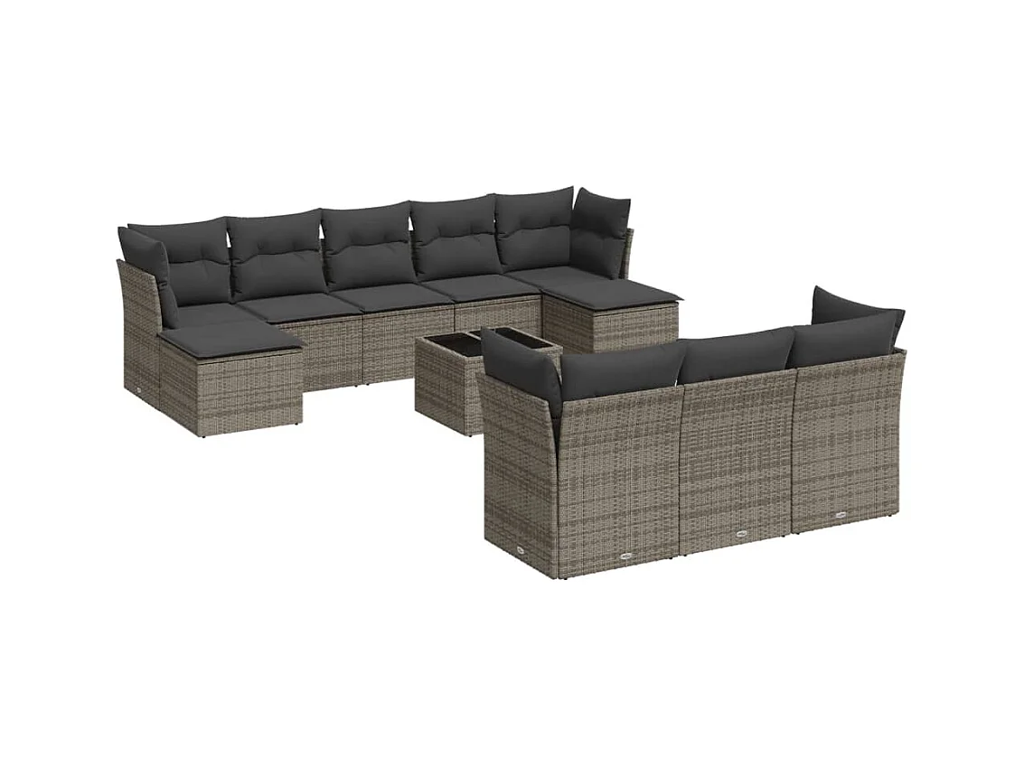 Salon de jardin avec coussins 10 pcs gris résine tressée