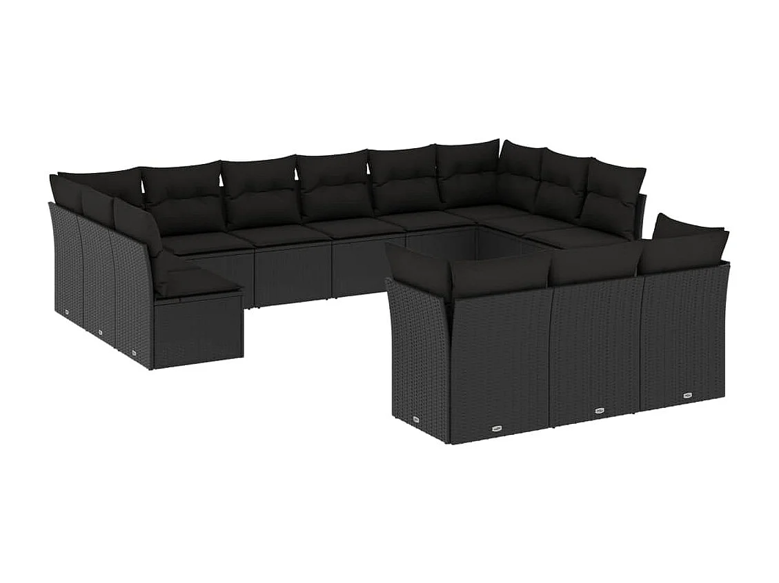 Salon de jardin avec coussins 13 pcs noir résine tressée