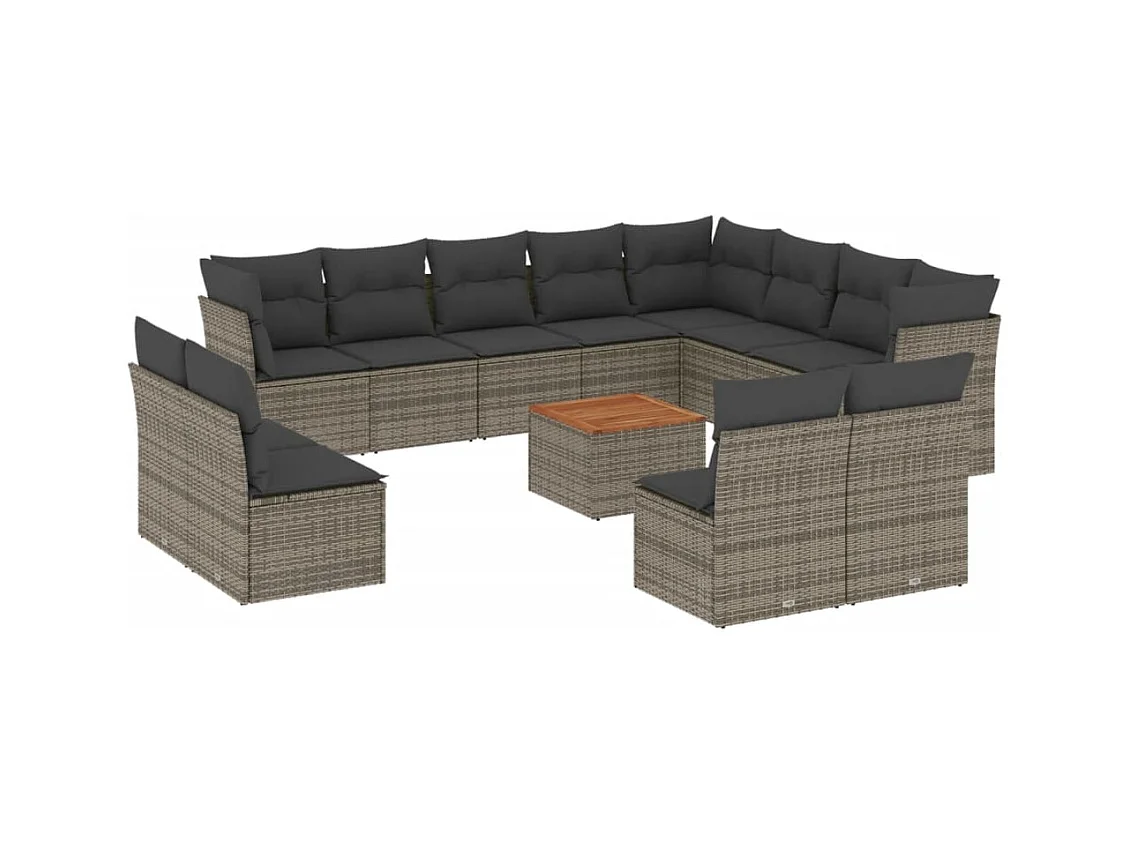 Salon de jardin avec coussins 13 pcs gris résine tressée