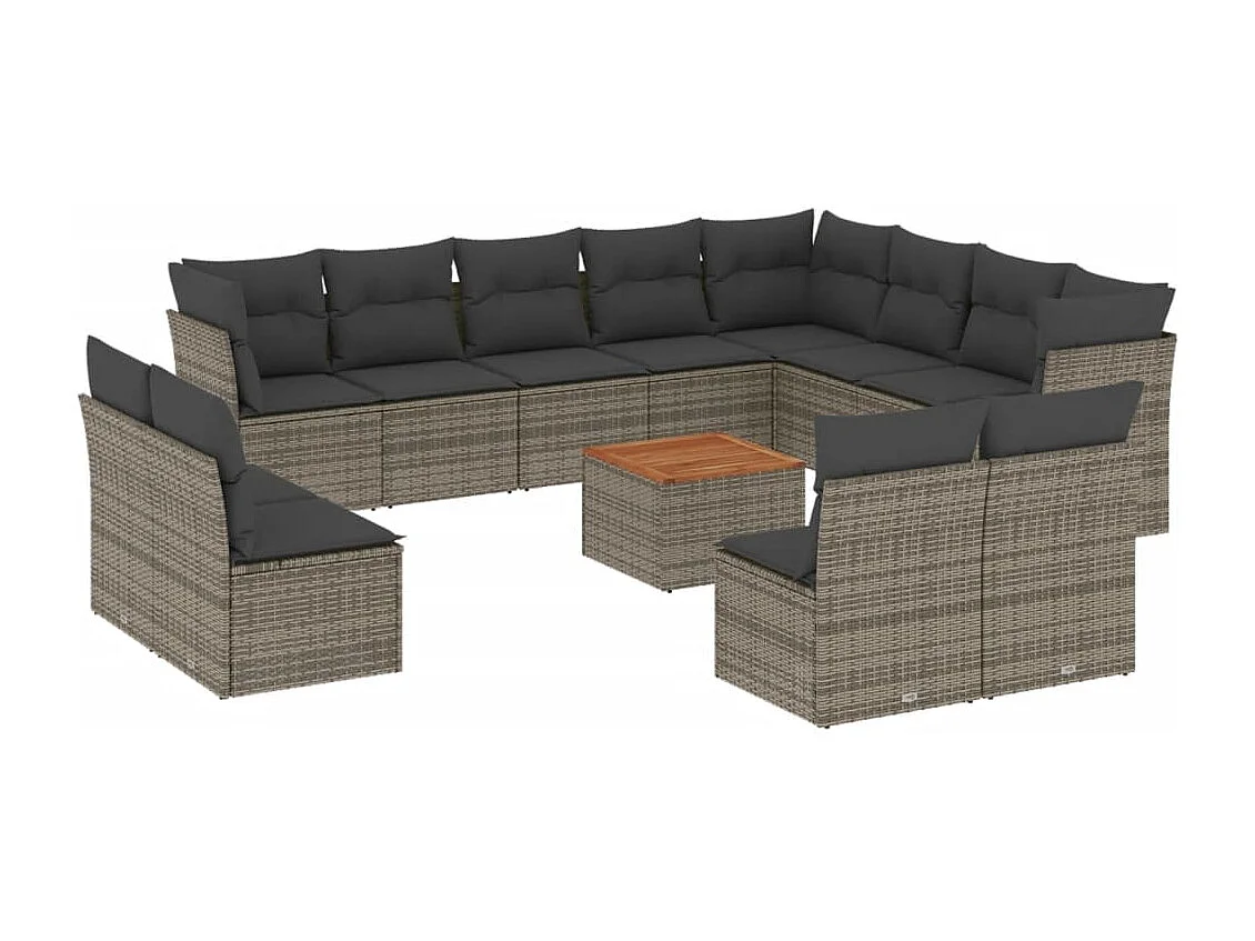 Salon de jardin avec coussins 13 pcs gris résine tressée